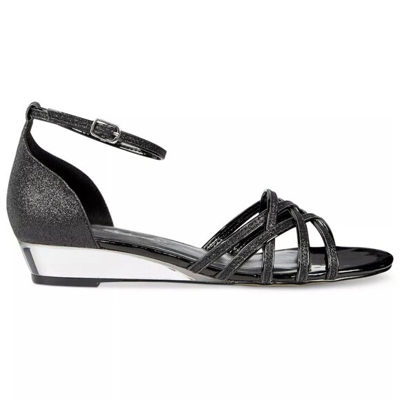 Easy Street TARRAH Women's Evening Ankle Strap Wedge Heel Sandals  Black Glitter - Picture 2 of 5
